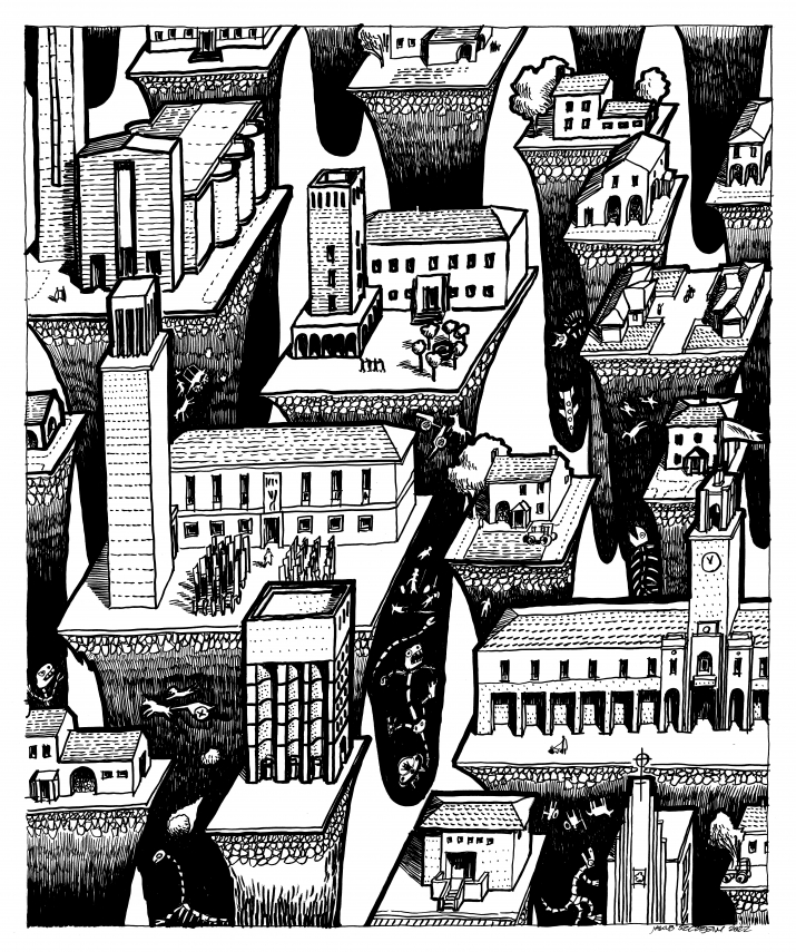  Ilustracja do książki autorstwa Jakuba Szczęsnego, rozdział „Agro Pontino, czyli jak Mussolini osuszał mokradła budując wsie idealne”. (full)